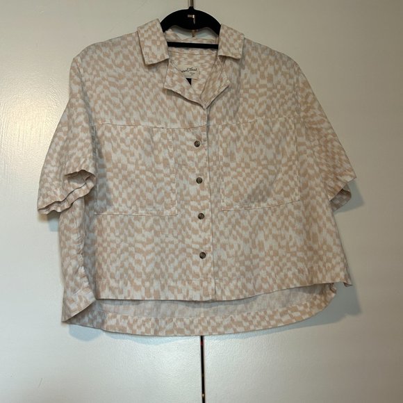 UNIVERSAL THREADS: M - PEACH & WHITE IKAT PRINTED CROP SHIRT - Picture 1 of 5